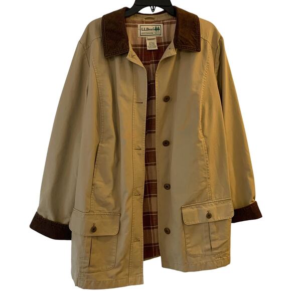 LL Bean Adirondack Barn Coat, Flannel-Lined Women's 2X Dark Khaki Corduroy Trim - Picture 1 of 8